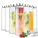 Glass Fridge Water Bottle with Steel Cap | Leak proof & break-proof - detox water bottle glass | Wide mouth & Easy to Clean | Best Usage for Office/School/College | Set of 8, 800ml | Clear