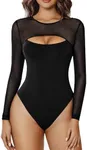 Avidlove Womens Bodysuit Long Sleeve Plus Size Double Lined Bodysuits Round Neck Shirt Going Out Tops for Women Black XL