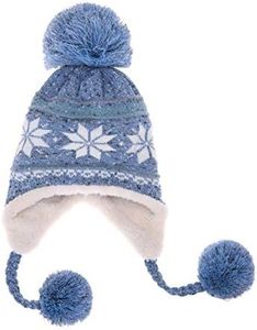 Dosoni Winter Hats for Women Knit Beanie Soft Warm Fleece Lined Long Ear Straps Snow Ski Cap with Pompom Sky Blue