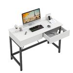 CAIYUN Computer Desk with Drawers, Vanity Desk, Make Up Desk, Home Office Desk with Storage, Study Table for Small Space, Laptop Table Made of Wood and Metal, 39.4", White