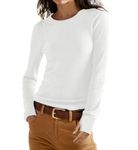 OLRIK Womens Waffle Knit Tops Slim Fitted White Long Sleeve Shirt Womens Thermal Thumb Hole Crew Neck Going Out Tops Fall 2024 White-XL