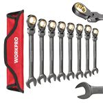 WORKPRO 8-Piece Flex-Head Ratcheting Combination Wrench Set, SAE 5/16-3/4 in, 72-Teeth, Cr-V Nickel Finish with Organizer Bag