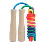 Jump Rope Kids, 8.5ft Adjustable Cotton Skipping Rope with Wooden Handle for Boys and Girls Fitness Outdoor Exercise (Rainbow color)