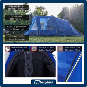 Berghaus Adhara 500 5-Person Tunnel Tent – Darkened Bedrooms, Blue