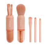 Gleva 4 in 1 Travel Portable Makeup Brush Set, Mini Lip Brush Foundation Blending Powder Eye Shadow Brush for Women Facial Cosmetics Makeup Brush Set (Pink)