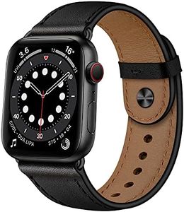 OUHENG Compatible with Apple Watch Band 49mm/46mm/45mm/44mm/42mm, Genuine Leather Bands Strap for iWatch Ultra 2/1 SE Series 10 9 8 7 6 5 4 3 2 1 (Black/Black)