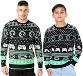 NOROZE Men's Matching Christmas Jumpers for Family Dad Son Matching Jumper Retro Gaming Xmas Jumper Unisex Sweater Boys Top (9-10 Years, Headphone Controller Green)