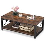 Tribesigns Industrial Coffee Table,Cocktail Table with Storage Shelf for Living Room, 2 Tier Rectangle Center Table Tea Table with X-Shaped Steel Frame, Easy Assembly, 110 x 55 x 50 cm, Rustic Brown