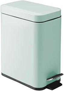 mDesign Small Modern 1.3 Gallon Rectangle Metal Lidded Step Trash Can, Compact Garbage Bin with Removable Liner Bucket and Handle for Bathroom, Kitchen, Craft Room, Office, Garage - Light Mint Green