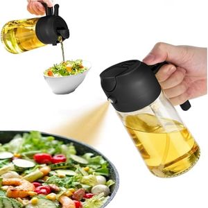 NIKKIER Oil Sprayer for Cooking,2 in 1 Olive Oil Dispenser and Oil Sprayer 470ml Olive Oil Spritzer,Oil Sprayer for Air Fryer, Salad,BBQ,Roasting-Black