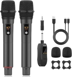 Aveek Microphone sans fil, Microphone sans fil Rechargeable Dynamique 2,4 GHz, pour Karaoké, Chanter, Soirée DJ, Église, Mariage, Discours, 2 Pièces