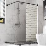 Sikaiqi Stretchable 304 Stainless L Shaped Bathroom Bathtub Corner Shower Curtain Rod Rack (Black 90-120x90-120cm)