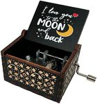 You're My Sunshine Wood Music Box, Antique Engraved Handcrank Wooden Musical Boxes Gifts for Lover, Boyfriend, Girlfriend, Husband, Wife(to The Moon and Back,Black)