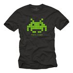 MAKAYA Gamer Tee Shirts - Space Invaders - Old School Gifts for him - Vintage Gaming T-Shirt for Men Black L