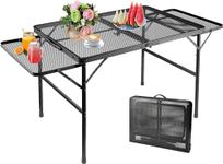 Swadhin Family Camping Table with 2 Wing Panels, 4.5ft Large Metal Desktop, Folding Picnic Table/Grill Table with Shelf, Carry Handle for Party, Outdoor, RV, BBQ, Aluminum(4.5ft, Black)