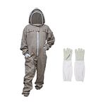 MS Bee Suit Cotton Beekeeper Suit with One Pair Gloves Beekeeping Suit with Fencing Veil (Medium, Beige)