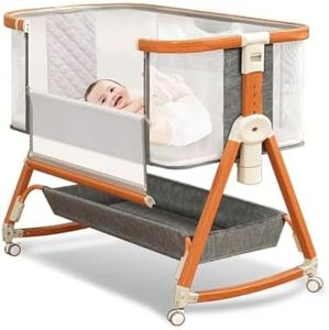 Baby Bassinet, Bassinet Bedside Sleeper Co-Sleeper with Adjustable Height, 4-Sided Mesh Baby Crib with Wheels and Storage Basket for Newborn 0-6 Months (Grey)
