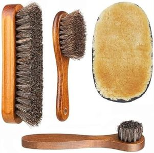 4 Pcs Horsehair Shine Shoes Brush Kit Clean Polish Daubers Applicators polishing Leather Brush Sofa 3 Pcs Dauber Applicator Brushes+1Pc Shoes Cloth Glove Brown for Boots Shoes Car Seats Sofas Bags