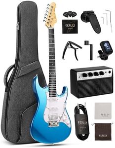 Fesley 39 Inch Electric Guitar: Beginner Electric Guitar Kit with HSS Pickup, Full Size Solid Body Guitar Starter Set with Amplifier, Bag, Strap, String, Cable, Picks, FST100, Blue