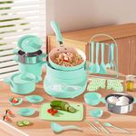 Cooking Kit for Girls - Educational Toys Gift Green Cooking Baking Set Kids Real Cooking Utensils Includes Stove Burner Aprons Cooking Tool etc for Real Food Making