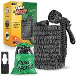 Flexi Hose Expandable Garden Hose - 50FT Heavy Duty Water Hose, Retractable Hose with 3/4-Inch Solid Brass Fittings - Expandable Hose Design & Spray Nozzle Included - Black, 15 Metres