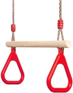 PELLOR Playground Children's Wooden Trapeze Swing Bar with Plastic Gym Rings Swing Set for Indoor & Outdoor Fun