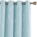 Deconovo 84 Inch Long Blackout Curtains, Silver Wave Foil Print Grommet Room Darkening Curtain, Noise Reducing Window Draperies for Living Room (52" W x 84" L, 1 Pair, Sky Blue)