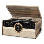 Victrola Empire 6-in-1 Wood Mid Century Modern Bluetooth Record Player with 3-Speed Turntable, CD, Cassette Player and Radio | Farmhouse Walnut | VTA-270B-FNT-INT