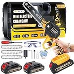 Mini Chainsaw 6 Inch, RLSOO Upgraded Portable Electric Chainsaw Cordless, Handheld Small Chainsaw for Tree Trimming Wood Cutting, Courtyard and Garden (2 Batteries and 3 Chains Included)
