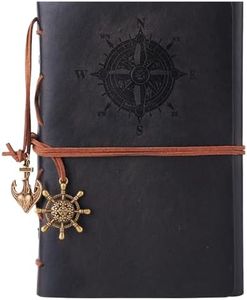 SAYEEC Clearance Leather Journal Notebook Refillable Writing Journal 160 Pages Vintage Nautical Travel Sketchbook Spiral Blank Notebook A6 Diary Planner Unlined Sketch Book Gifts for Women Men (Black)