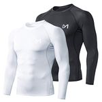 MEETYOO Men's Compression Long Sleeve Athletic Workout Shirt, Black+White, Large