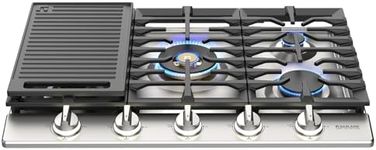 GASLAND Chef Collection Heavy Duty Gas Cooktop 30 Inch, 5 Burner NG/LPG Stovetop with Reversible Cast Iron Grill/Griddle, Gas Countertop Plug-in, NG/LPG Convertible, Stainless Steel