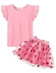 Arshiner Dress Set Girls Summer Short Sleeve Clothing Sets Pink T-Shirt with Skirt Casual Children Dress Fashion Elegant Evening Dress Party Formal Children's Clothing with Belt 4-5 Years