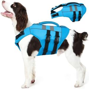 Kuoser XXL Dog Life Jacket, High Flotation Large Dogs Water Vest for Swimming Boating, Reflective Doggie Swim Vest Pet Life Preserver with Rescue Handle, Blue XXL