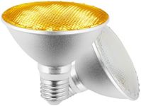 Familite LED Bug Light Bulbs, 1900K Yellow Outdoor PAR30 Flood Lights, Dusk to Dawn Auto On/Off Porch Lights, Waterproof, Replace up to 100W for Garage Hallway Yard Porch, 2 Pack (1900K Amber)