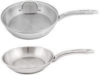 Berghoff Belly Shape18/10 Stainless Steel 3Pc Cookware Set, Fry Pan 8 Inches, Skillet 2.5qt., Glass Lid, Fast, Evenly Heat, Induction Cooktop Ready, Dishwasher Safe