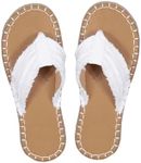 Floerns Women's Leather Flip Flops Slip on Thong Sandals Indoor Outdoor Canvas Slippers White 6.5