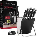 Master Maison 7-Piece Premium Kitchen Knife Set with Wooden Storage Block | German Stainless Steel Knife Block with Sharpener, Black