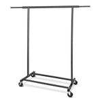 Fishat 59" H Simple Portable Standard Black Rolling Clothing Garment Rack, Metal Freestanding Hanging Clothes Organizer with Lockable Wheels for Dorm Bedroom Home Balcony