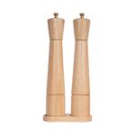 DeroTeno Salt and Pepper Mill Set with Tray, Adjustable Ceramic Grinder Salt Mill, Stainless Steel Grinder Pepper Mill, Rubber Wood, 32 cm Height, Bottom Dia 6 cm (Tray is Included