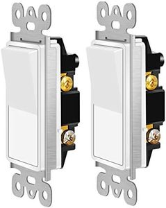 NineLeaf 2PK 15Amp Single Pole Rocker Interrupter Decorative Light Switches, 120-277V, Decorator Paddle Rocker Switch (UL Listed, White)