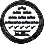 CESFONJER Misting Cooling System, Mist Irrigation System Kit, Misting System Garden Hose 5M with 10 pcs Mist Nozzles, 10 pcs Mist Seat and 5 pcs End Plug for Patio, Garden, Greenhouse (Black)