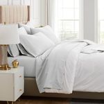 Southshore Fine Living, Inc. Premium Collection, 6-Piece, Deep Pocket Sheet Set, Easy Care, Shrinkage Free Sheet Set with 1 Flat Sheet, 1 Fitted Sheet, 4 Pillowcases, White, Queen