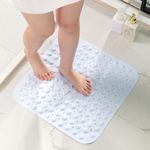 HITSLAM Square Shower Mat Non Slip Anti Mould, 53 x 53cm Bath Mat for Tub with Suction Cups and Drain Holes, Machine Washable Bathroom Anti Slip Shower Mat, Soft on Feet, White