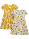 Simple Joys by Carter's Baby Girls' Short-Sleeve and Sleeveless Dress Sets, Pack of 2 Casual, Grey Pineapple/Mustard Yellow Flowers, 3 Years