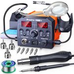 Preciva 2-in-1 Soldering Station with Hot Air Gun & Soldering Iron Kit, Rework Station with 5X Magnifying LED Lamp, Helping Hands, Sleep Mode for Mobile PCB Repair (UK Plug)