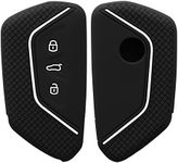 kwmobile Car Key Cover Compatible with VW Golf 8 3 Button Car Key Key Cover - Silicone Protective Car Key Fob Case - Black High Gloss/White