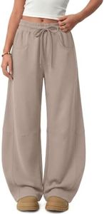 Trendy Queen Women's Fleece Lined Barrel Sweatpants Wide Leg Pants CoffeeGrey L