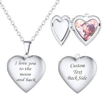 U7 Women Locket Necklace That Hold Picture Stainless Steel Heart Lockets Pendant Customized Lover/Friends/Couple/Mother Jewelry I Love You to the Moon and Back Necklaces 18"