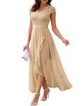 Bbonlinedress Women's V-Neck Dress for Women Wedding Guest Hi-Lo Floral Lace Prom Cocktail Party Formal Bridesmaid Dress, Champagne, Medium